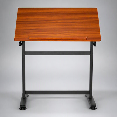Adjustable 0°–90° Tilt Drawing Desk, Portable Artist Table with Black H-Frame and Brown Desktop for Reading, Writing, Crafting, and Meetings