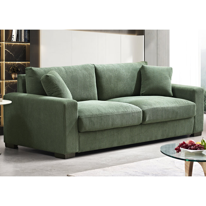 Keryis 89'' Corduroy Sofa, Green Corduroy