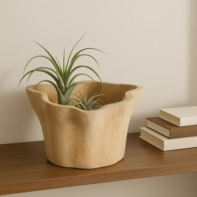 Rustic Teak Wood Hand-Carved Decorative Bowl -  Modern Freeform Accent Bowl for Home Decor or Shelf Styling - 13", Brown