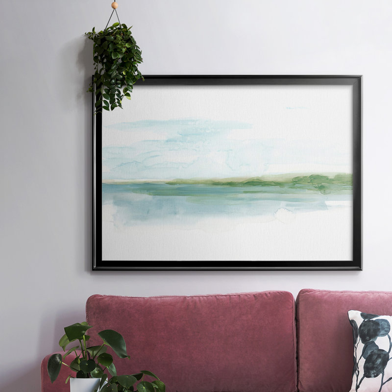 Green Ribbon Coast I, H 26 po x l 38 po x P 1,5 po, Toile avec cadre flottant noir, Pas de tapis