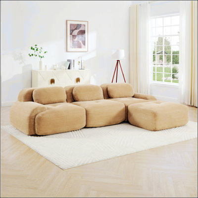 82'' L-Shaped Sofa In Soft Corduroy Fabric, Modular Design, Multiple Combinations, Curved Armrests, No Assembly Required, High-Resilience Sponge, Ideal For Living Rooms, Rest Areas, And Bedrooms