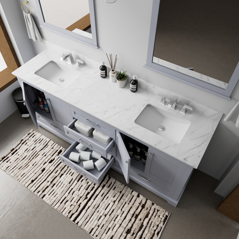 Dukes 80" Double Bathroom Vanity Set, Dark Gray, White Carrara Marble