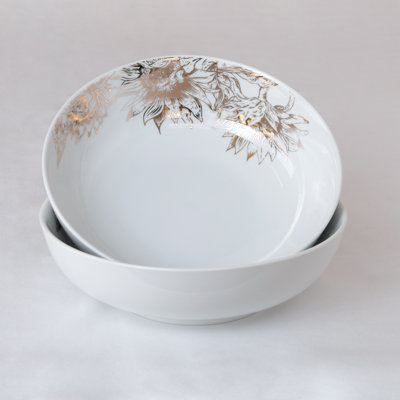 Ensemble de 2 bols de service Pasata en porcelaine à motif tournesol doré, de 21 cm (8,25 pouces).