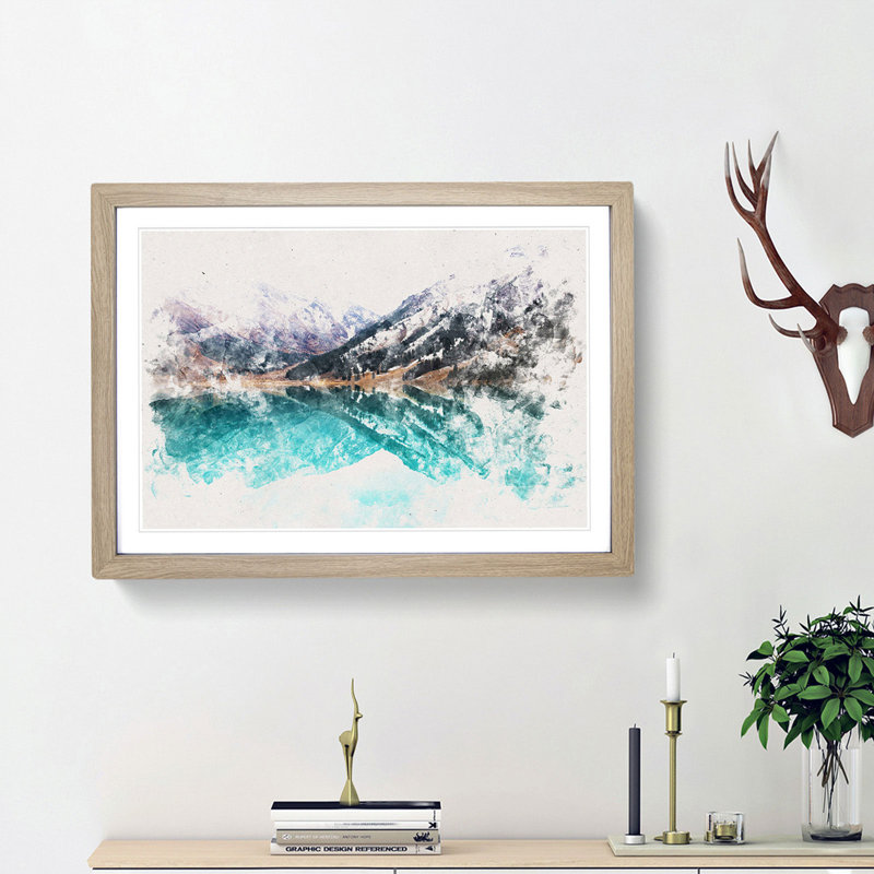 The Almaty Lake in Kazakhstan - Picture Frame Painting Print, Black Framed, 36cm H x 48cm W x 2cm D