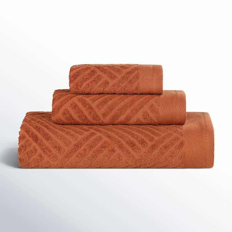 Ocilla Certified Egyptian Cotton Medium Weight Textured Soft Absorbent Jacquard 3 Piece Towel Set, Pecan