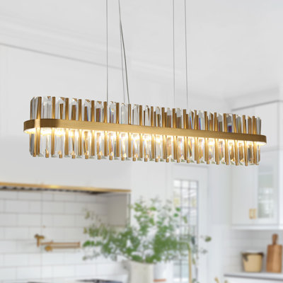 Luminaire suspendu linéaire en cristal à 1 lumière pour îlot de cuisine Josse
