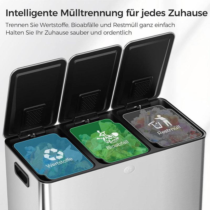 Stainless Steel Step On Recycling Bin - 45L
