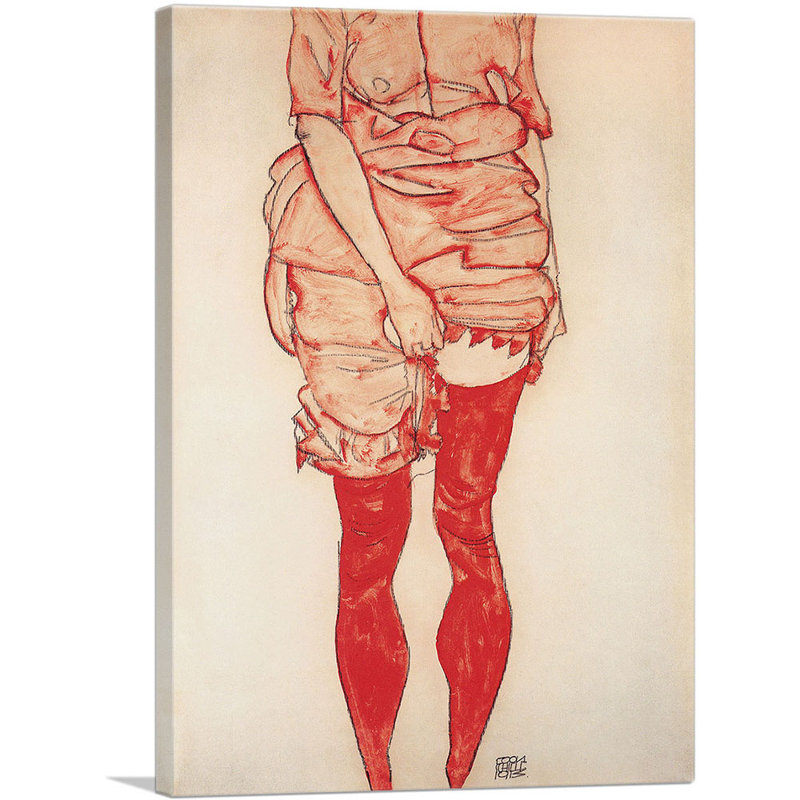 «Stehende Frau in Rot 1913» par Egon Schiele, reproduction d'art sur toile tendue, H 40 po x l 26 po x P 1,5 po
