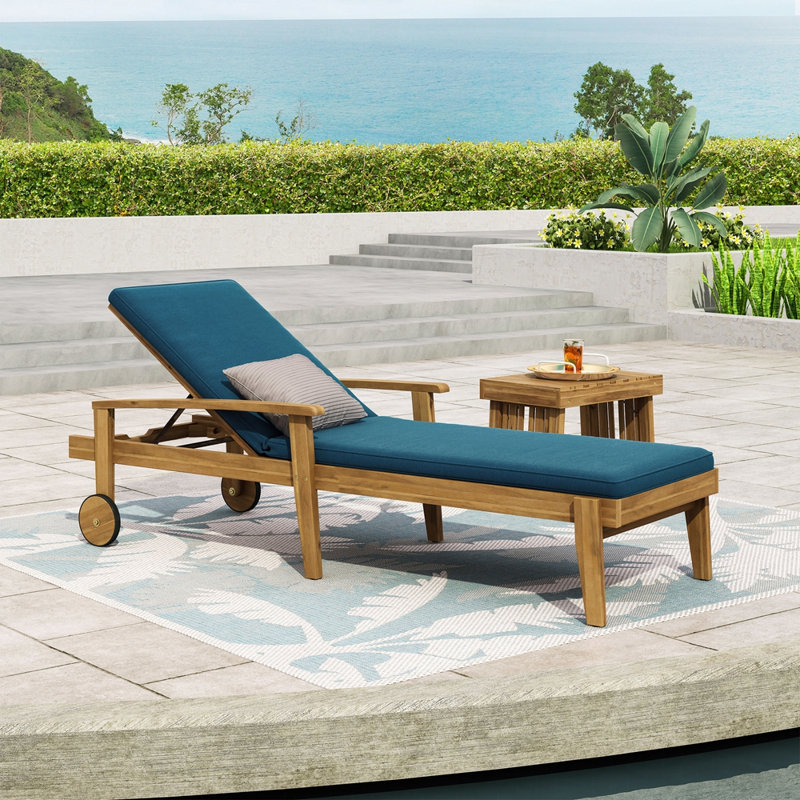 Chaise longue d'extérieur, Blue, Teak