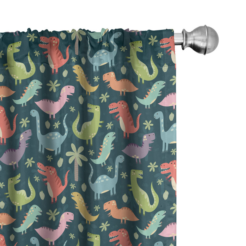 Dinosaur Party Semi-Sheer Rod Pocket Curtain Panels, 28" x 95"