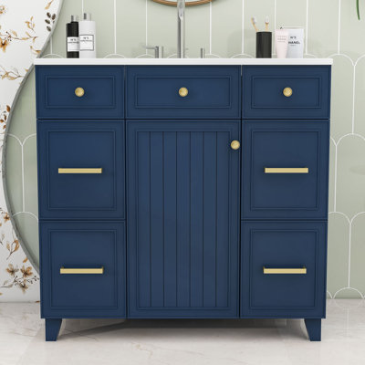 Chic 36" Bathroom Vanity with Ceramic Top, Soft Closing Door Cabinet and 3 Drawers