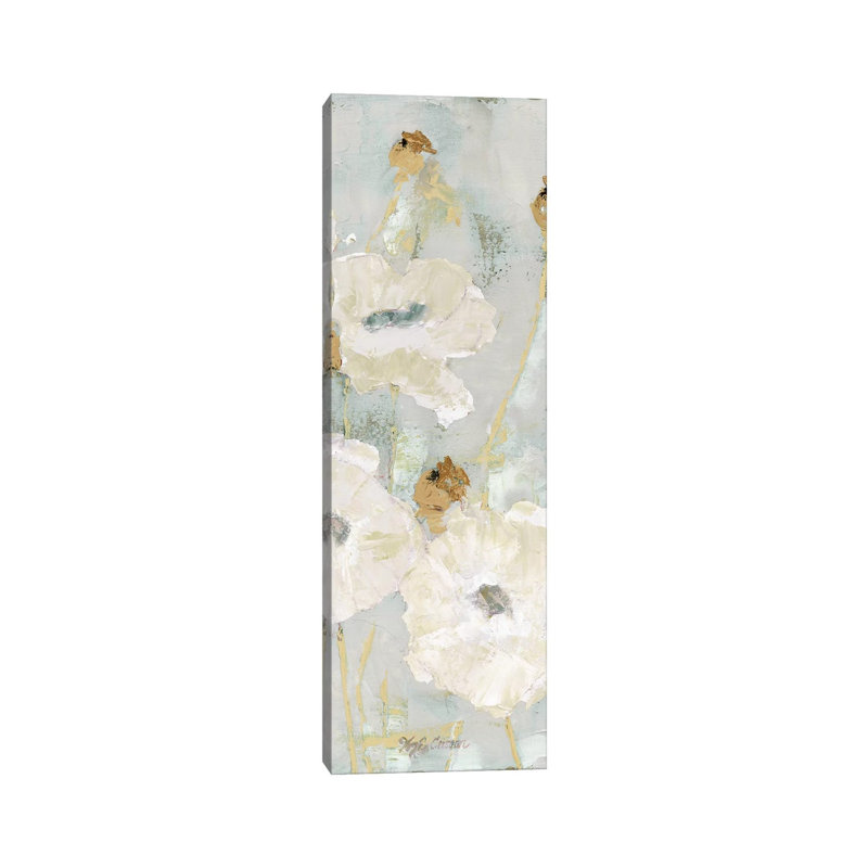 Poppies In The Wind Cream Panel II by Marie Elaine Cusson - Wrapped Canvas Panoramic Painting