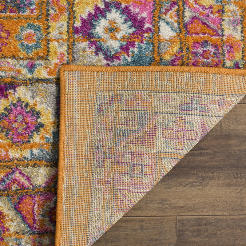Tapis orange / fuchsia Christa Southwestern, Carré 8 pi