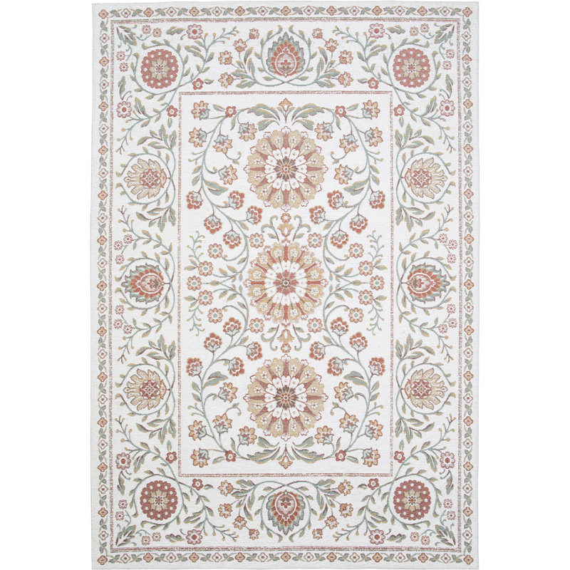 Floral Recycled P.E.T Area Rug, Rectangle 200 x 290 cm, Cream