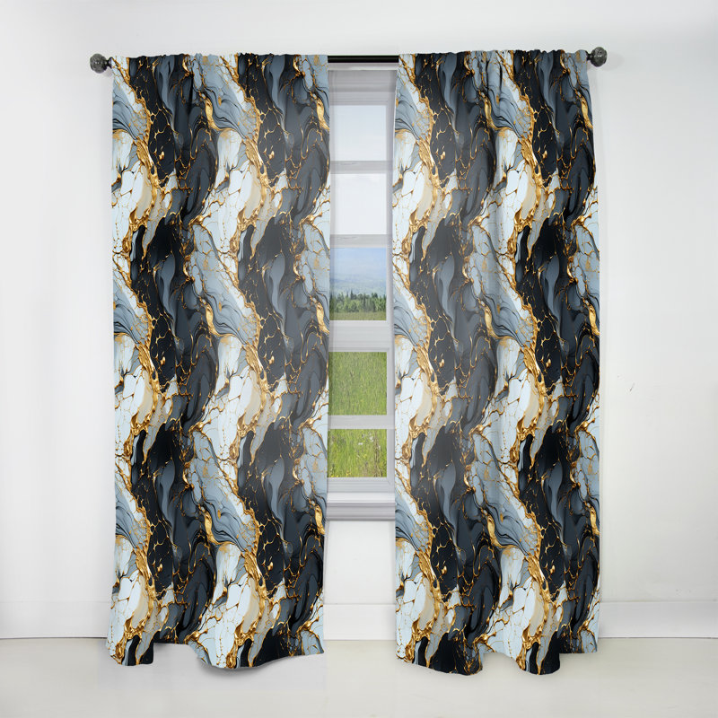 Gilded Gold And Black Luxe Marble Splendor - Abstract Marble Velvet Curtain - 1 Panel, 52" W x 95" L
