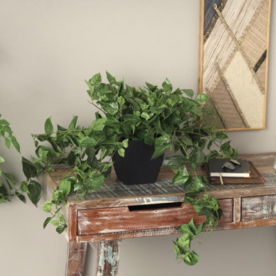 Faux Foliage Pothos Artificial Plant with Black Plastic Pot