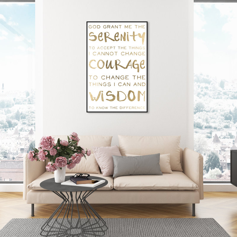 Serenity " Serenity Prayer And Courage Motivation ", Black Framed, 46" H x 31" W