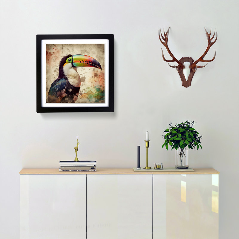 Toucan Grunge Art - Single Picture Frame Print on Wood, Black