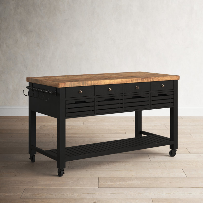 Glenwood Solid Wood Kitchen Island, Black