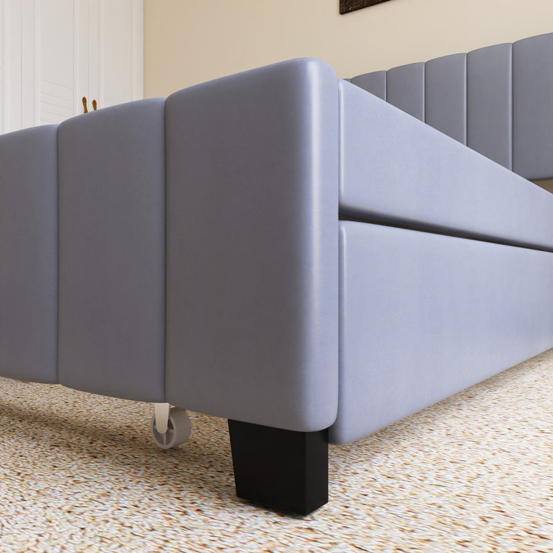 Grand lit plateforme tapissier avec lit gigogne simple TG, Gris