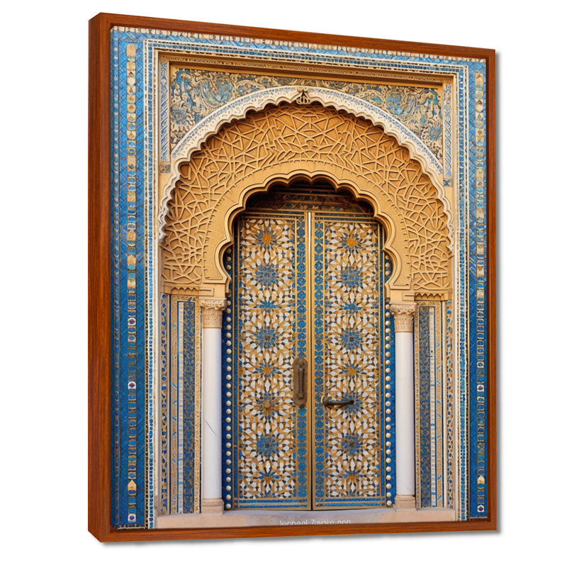 Morroco Palace Golden Doors IV - Countryside, art mural encadré, H 40 po x l 30 po x P 1,5 po, Cadre flottant brun