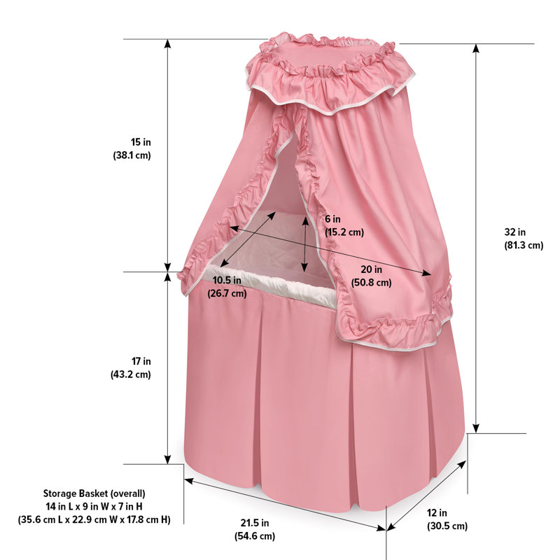 Kisses Rectangle Rocking Doll Bassinet - Pink/White