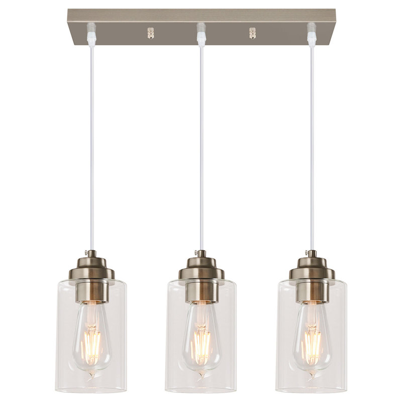 Luminaire suspendu en verre transparent 3 lumières pour îlot de cuisine, Nickel