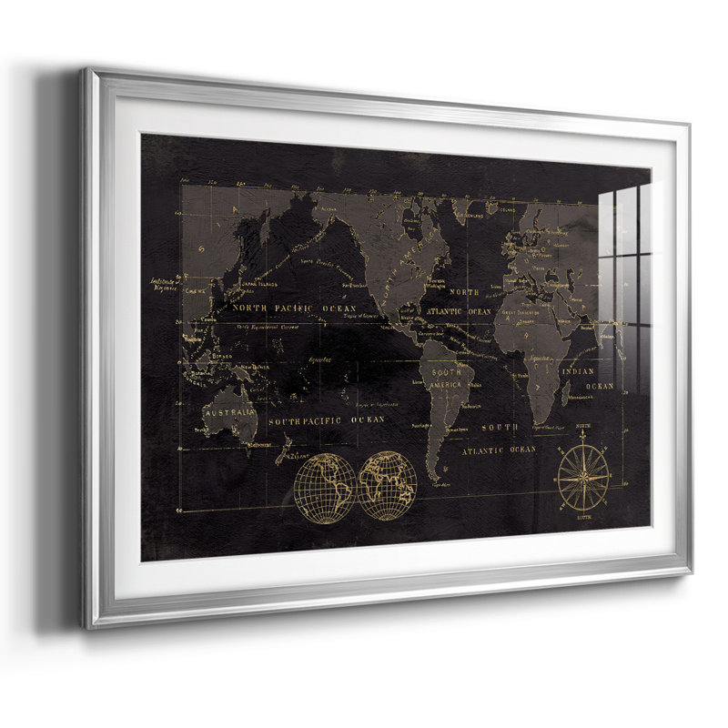Carte noire et dorée, Argent, H 27 po x l 39 po x P 1,5 po