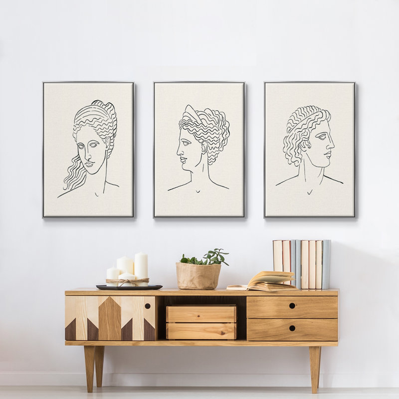 Bustes grecs I 3 pièces, H 24 po x l 48 po x P 2 po, Argent
