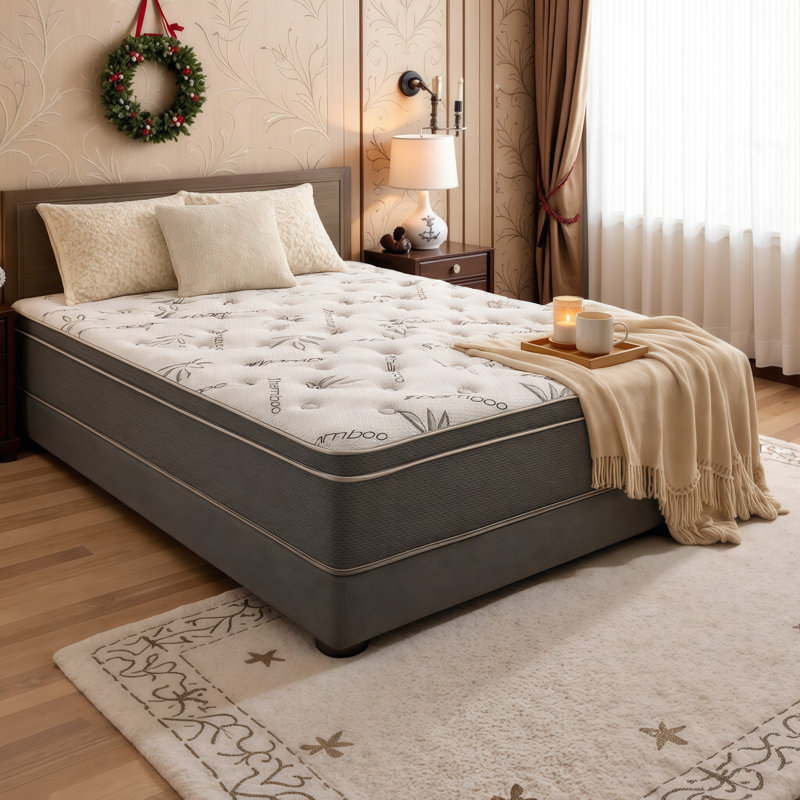 Matelas de refroidissement hybride en bambou 10 po | Ressorts isolants à mouvement isolant | Compatible avec base réglable | Fabriqué aux États-Unis
