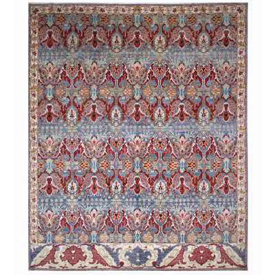 High-Quality Hand-Knotted Blue And Red Area Rug