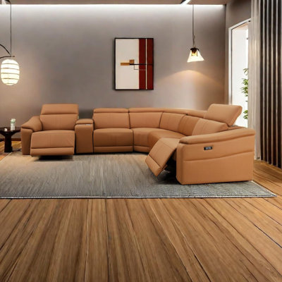 Canapé modulaire inclinable électrique en cuir 6 pièces de qualité supérieure avec porte-gobelet, chargeur sans fil et éclairage à DEL