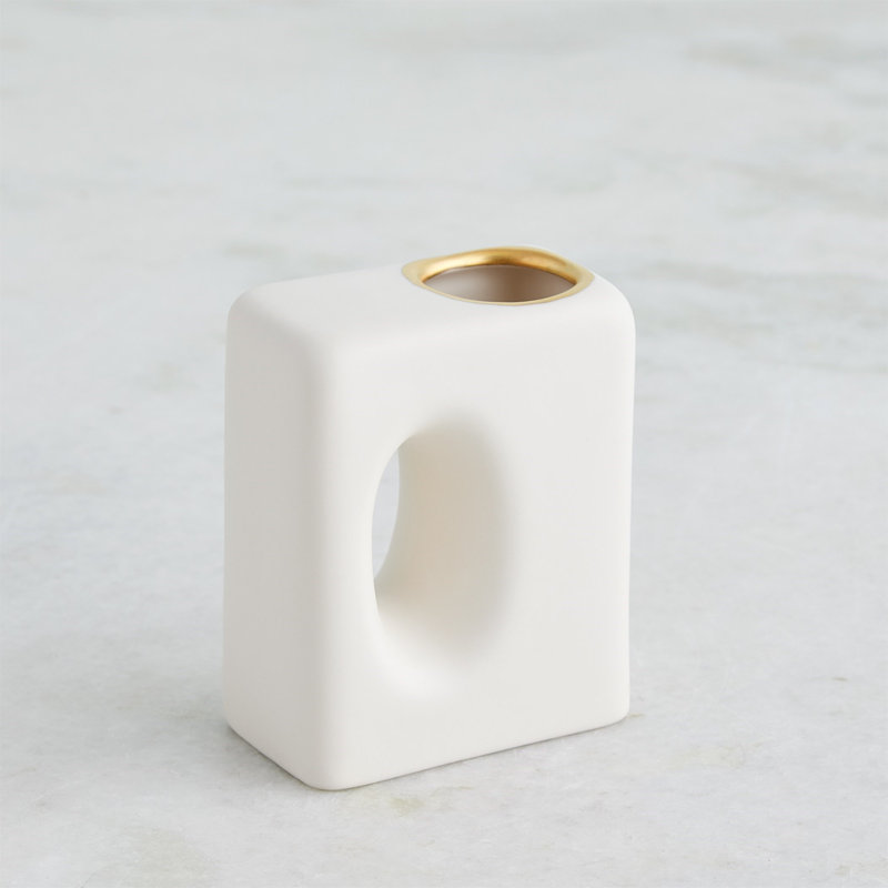 Oh Yes Handmade Earthenware Table Vase, Matte White/Gold