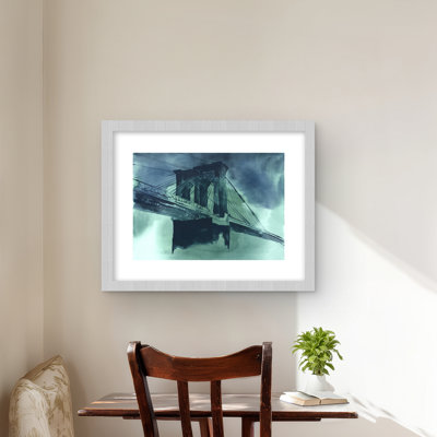 «Abstract View of Brooklyn Bridge - Turquoise», reproduction encadrée