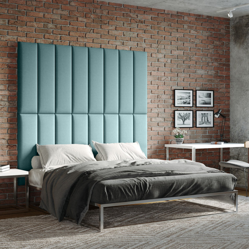 Panelist Modern Padded Headboard - Set of Wall Mounted Panels, Surf Turquoise Microvelvet, King (11.25"H x 38"W, Set of 4)