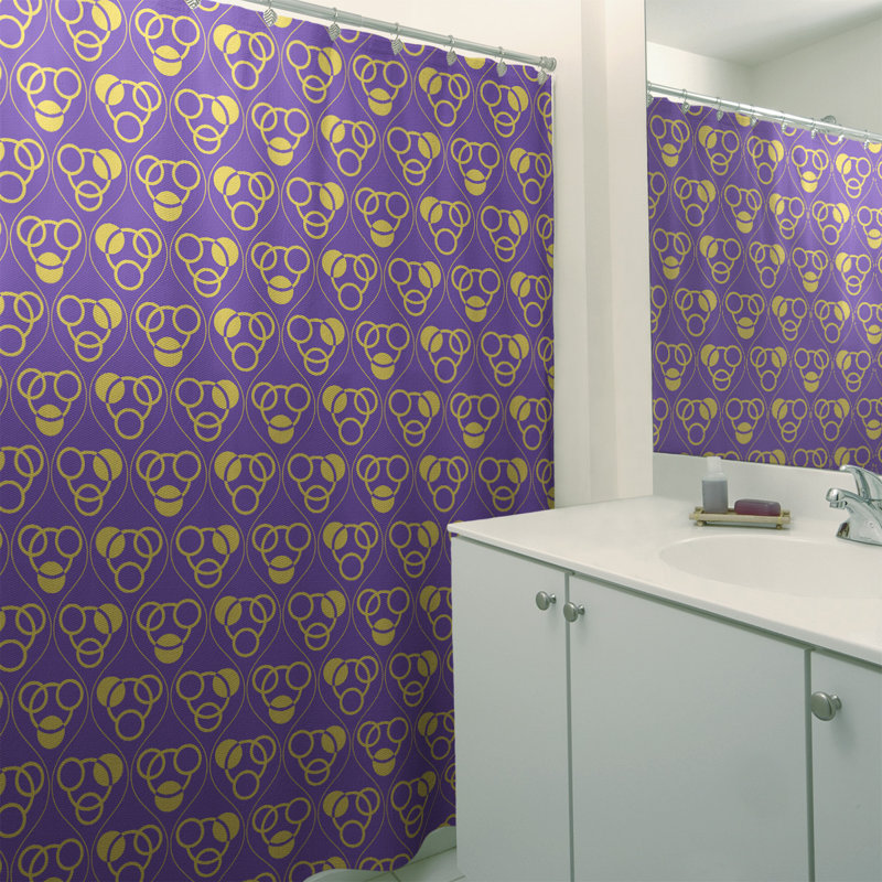 Rideau de douche simple cercles et vagues classic, Mauve / Jaune