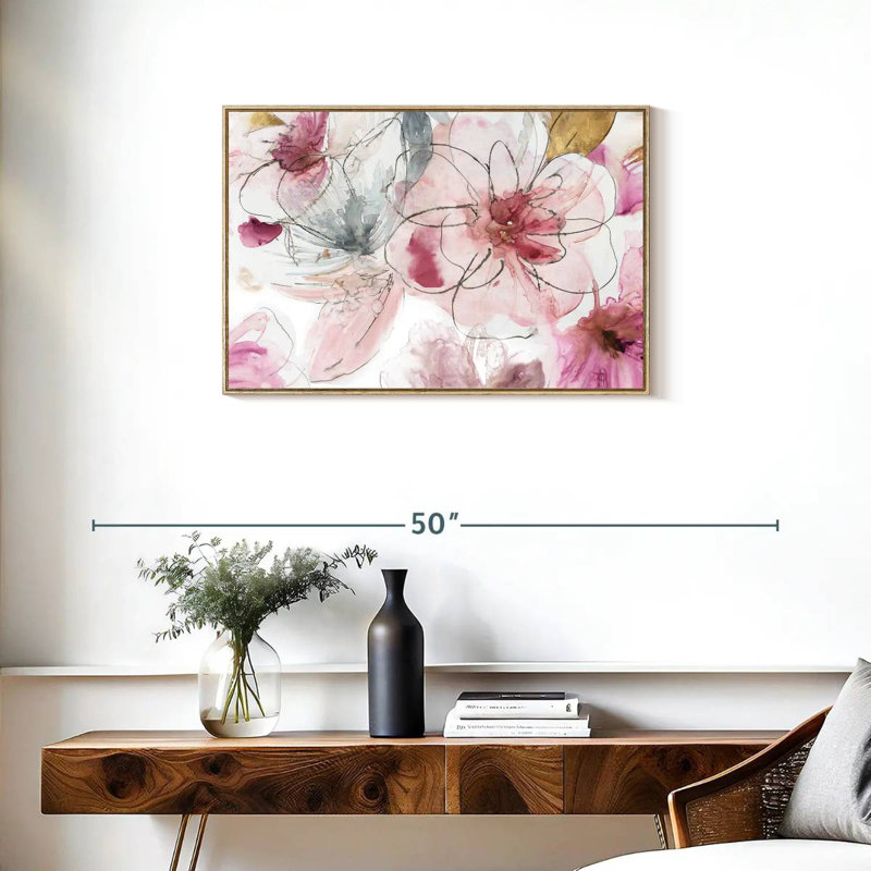 Joli floral en rose I, Cadre flottant en bois naturel, 31 po x 21 po