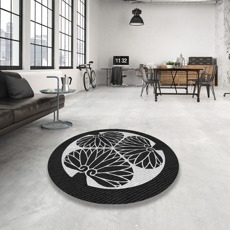 Tapis noir/gris tissé à la machine, Rond 6 pi