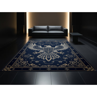Tapis oriental bleu délavé à la machine Ory
