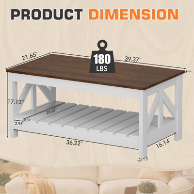 39" Rectangular Farm House Coffee Table with Storage