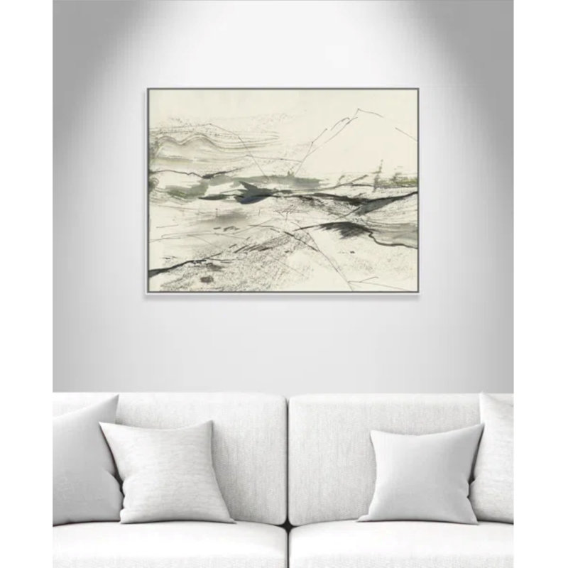 " Green Sketches " by PI Studio, Pas de tapis, Cadre flottant blanc, H 37,5 po x l 49,5 po x P 2 po