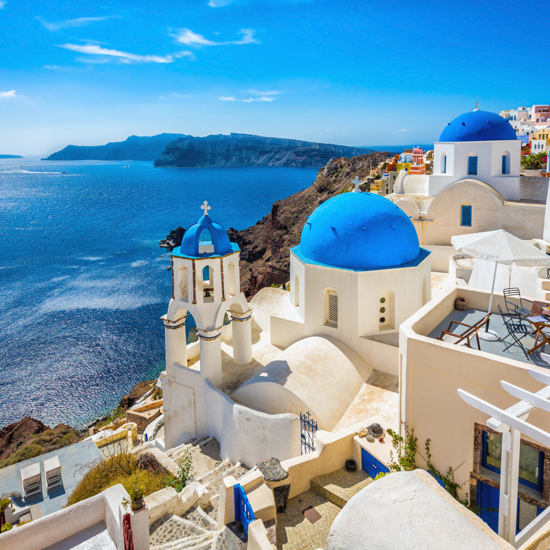 Santorini Blue Dome Churches, Greece - Wrapped Canvas Print, 51cm H x 51cm W