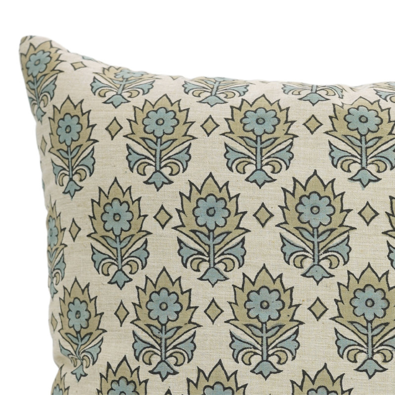 Artisan Floral Block Print Cushion Cover Boho Style Decorative Pillowcase for Living Room & Bedroom, Square, 24"H x 24"W