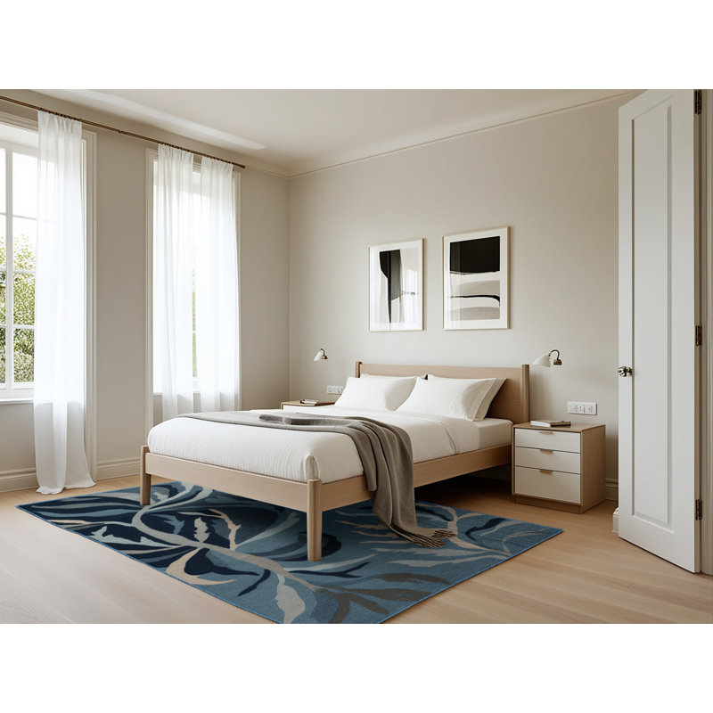 Tapis bleu lavable à la machine, Rectangle 5 pi x 7 pi