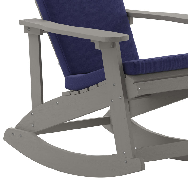 Chaises Adirondack berçantes d'intérieur / extérieur avec coussins, Gris / bleu