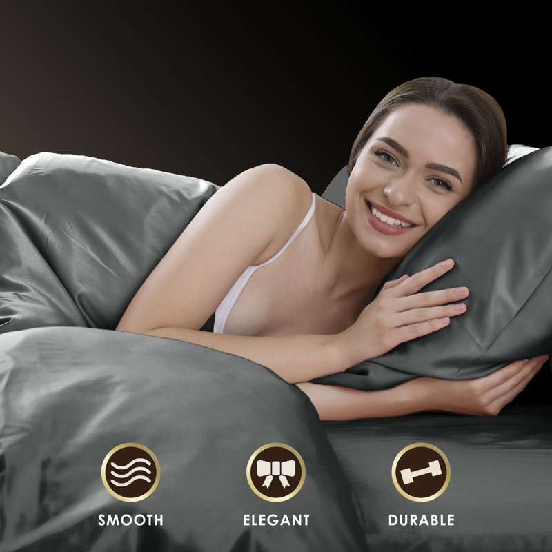 Silver Full Size Satin Microfiber Sheet Set