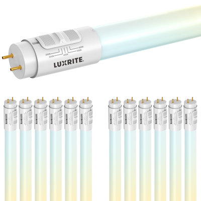 LUXRITE 4FT T8 LED Tube Light, Type A+B, 18W=32W, 2340 Lumens, 5CCT Ballast Compatible Or Bypass, Dual-End Or Single-End Input UL & DLC Listed 12 Pack