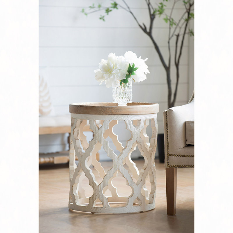 Grande table d'appoint 23 po blanche vieillie