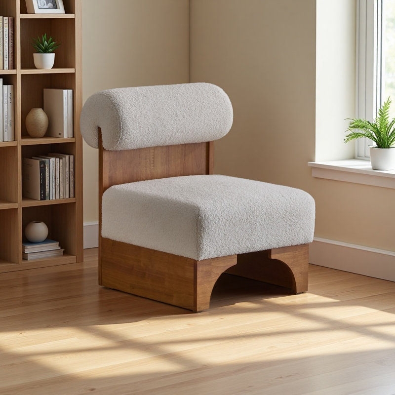 Modern Boucle Lounge Chair With Solid Wood Frame And Rolled Backrest, Soft And Durable Boucle Upholstery, Ideal For Living Room