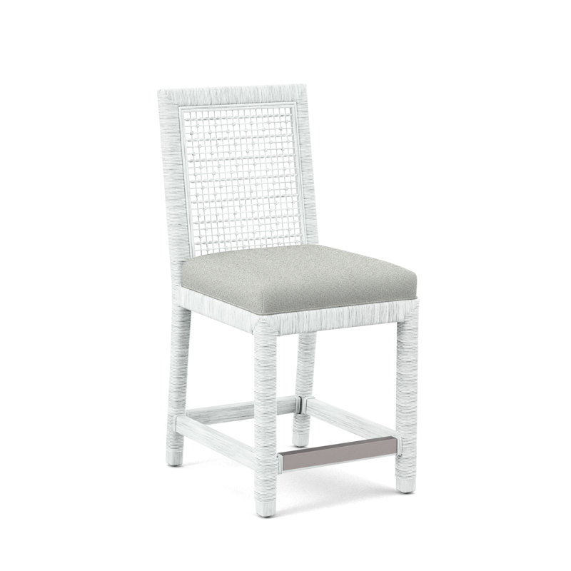 Tabouret de comptoir 24 po Scotia Glinda, Blanc givré, Chenille jaune / velours uni; 0809-33